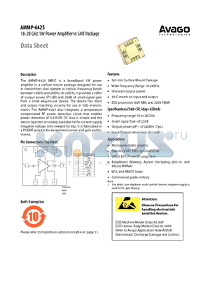 AMMP-6425 datasheet - 18-28 GHz 1W Power Amplifier in SMT Package