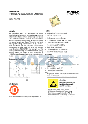 AMMP-6430-TR2G datasheet - 27-32 GHz 0.5W Power Amplifier in SMT Package