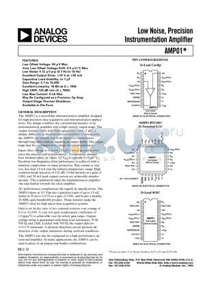 AMP01AX datasheet - Low Noise, Precision Instrumentation Amplifier