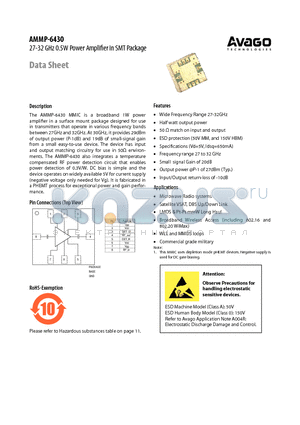 AMMP-6430-BLKG datasheet - 27-32 GHz 0.5W Power Amplifier in SMT Package