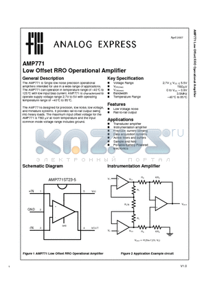 AMP771ST23-5 datasheet - Low Offset RRO Operational Amplifier