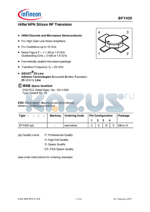BFY420_11 datasheet - HiRel NPN Silicon RF Transistor
