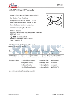 BFY450H datasheet - HiRel NPN Silicon RF Transistor