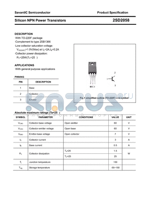 2SD2058 datasheet - Silicon NPN Power Transistors