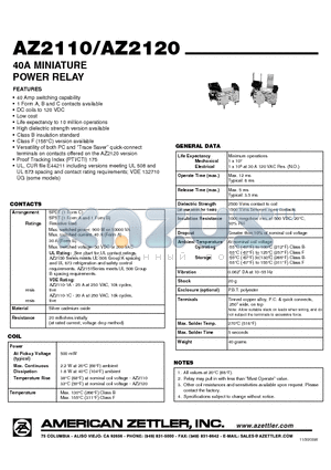 AZ2110-1A-9D datasheet - 40A MINIATURE POWER RELAY