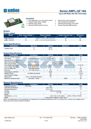 AMPL-1216-UZ datasheet - Up to 80 Watt | DC-DC Converter
