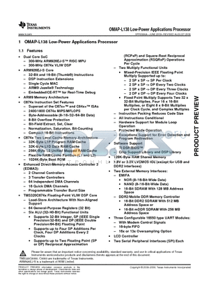AMPL138ZCE3 datasheet - OMAP-L138 Low-Power Applications Processor