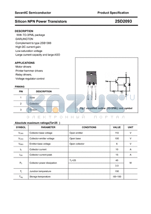 2SD2093 datasheet - Silicon NPN Power Transistors