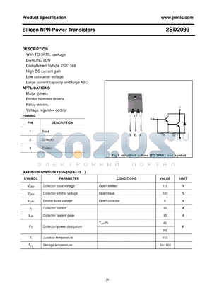 2SD2093 datasheet - Silicon NPN Power Transistors