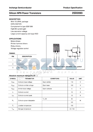 2SD2093 datasheet - Silicon NPN Power Transistors