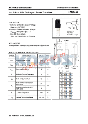 2SD2094 datasheet - isc Silicon NPN Darlington Power Transistor
