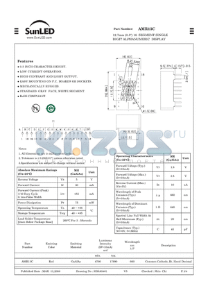 AMR13C datasheet - 12.7mm (0.5) 16 SEGMENT SINGLE DIGIT ALPHANUMERIC DISPLAY