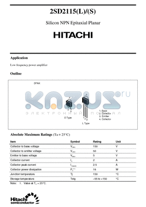 2SD2115 datasheet - Silicon NPN Epitaxial Planar(Low frequency power amplifier)