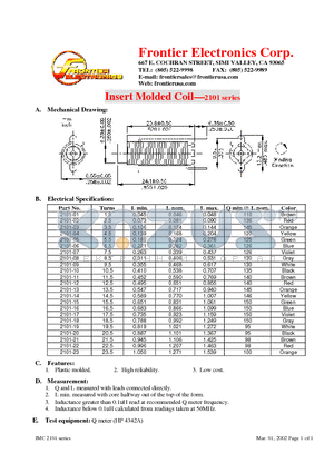2101-10 datasheet - Insert Molded Coil