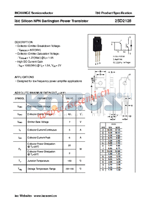 2SD2128 datasheet - isc Silicon NPN Darlington Power Transistor