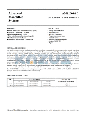 AMS1004-12 datasheet - MICROPOWER VOLTAGE REFERENCE