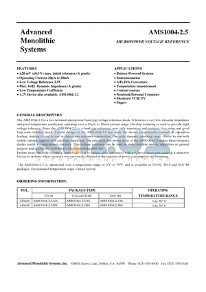 AMS1004-25AS datasheet - MICROPOWER VOLTAGE REFERENCE