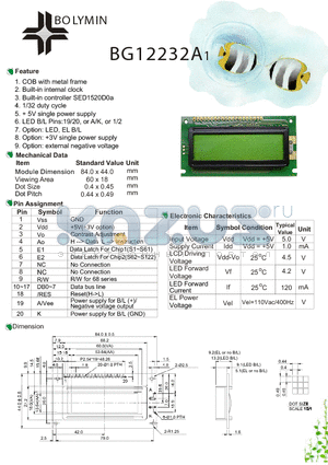 BG12232A1 datasheet - COB with metal frame Built-in internal clock