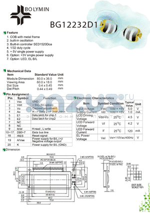 BG12232D1 datasheet - COB with metal frame built-in oscillation