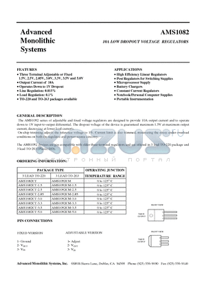 AMS1082CM datasheet - 10A LOW DROPOUT VOLTAGE REGULATORS