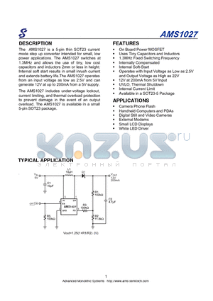 AMS1027 datasheet - On Board Power MOSFET