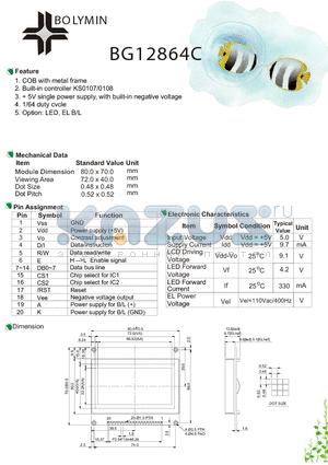 BG12864C datasheet - COB with metal frame Built-in controller KS0107/0108