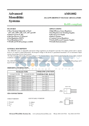 AMS1082CM-3.5 datasheet - 10A LOW DROPOUT VOLTAGE REGULATORS