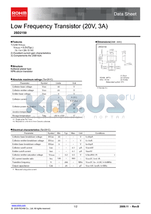 2SD2150 datasheet - Low Frequency Transistor (20V, 3A)