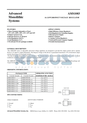 AMS1083 datasheet - 8A LOW DROPOUT VOLTAGE REGULATOR