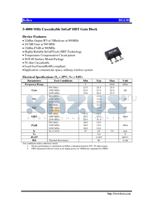 BG13D datasheet - 5-4000 MHz Cascadeable InGaP HBT Gain Block