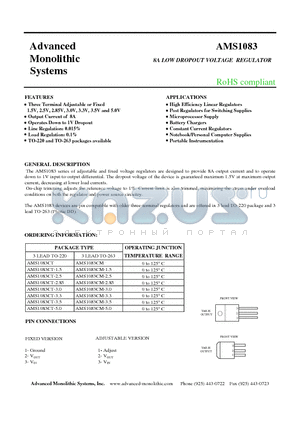 AMS1083CT datasheet - 8A LOW DROPOUT VOLTAGE REGULATOR