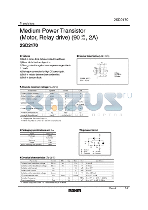 2SD2170 datasheet - Medium Power Transistor(Motor, Relay drive) (90 , 2A)