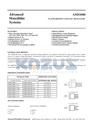 AMS1084CT-35 datasheet - 5A LOW DROPOUT VOLTAGE REGULATOR