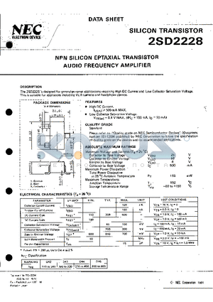 2SD2228 datasheet - NPN SILICON EPITAXIAL TRANSISTOR AUDIO FREQUENCY AMPLIFIER