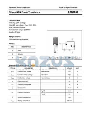 2SD2241 datasheet - Silicon NPN Power Transistors