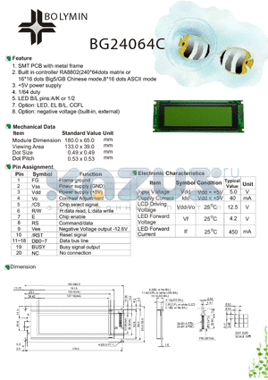 BG24064C datasheet - SMT PCB with metal frame Built in controller RA8802(240*64dots matrix