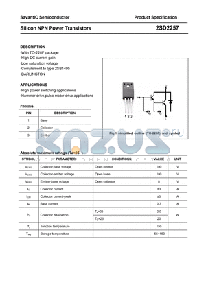 2SD2257 datasheet - Silicon NPN Power Transistors