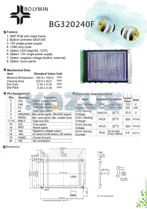 BG320240F datasheet - SMT PCB with metal frame Built-in controller SED1335