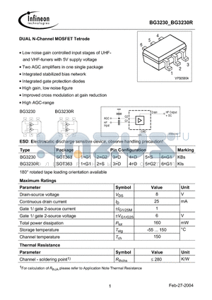 BG3230 datasheet - DUAL N-Channel MOSFET Tetrode