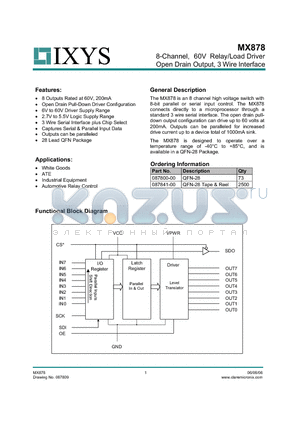 087800-00 datasheet - 8-Channel, 60V Relay/Load Driver Open Drain Output, 3 Wire Interface