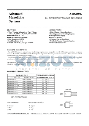 AMS1086CM-15 datasheet - 1.5A LOW DROPOUT VOLTAGE REGULATOR