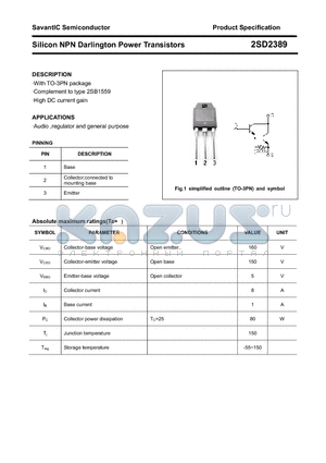 2SD2389 datasheet - Silicon NPN Darlington Power Transistors