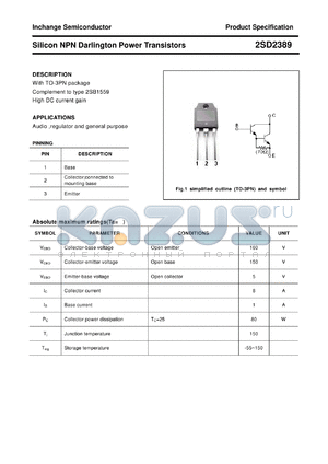 2SD2389 datasheet - Silicon NPN Darlington Power Transistors