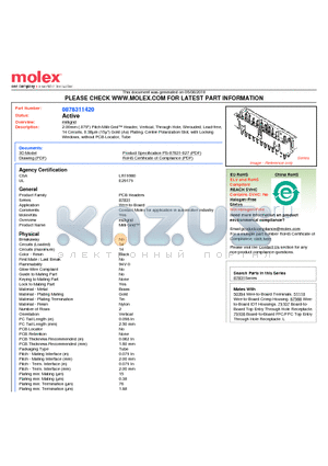 0878311420 datasheet - 2.00mm (.079) Pitch Milli-Grid Header, Vertical, Through Hole, Shrouded, Lead-free, 14 Circuits, 0.38lm (15l) Gold (Au) Plating, Center Polarization Slot,