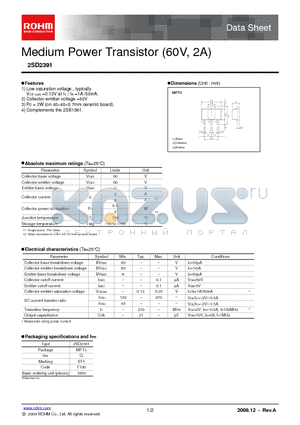 2SD2391T100Q datasheet - Medium Power Transistor (60V, 2A)