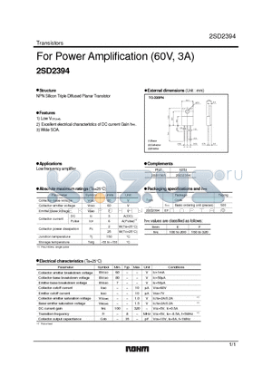 2SD2394 datasheet - For Power Amplification (60V, 3A)