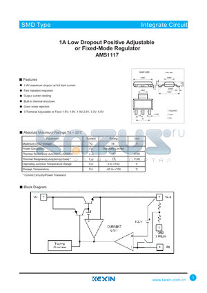 AMS1117 datasheet - 1A Low Dropout Positive Adjustable or Fixed-Mode Regulator