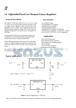 AMS1117 datasheet - 1A Adjustable/Fixed Low Dropout Linear Regulator