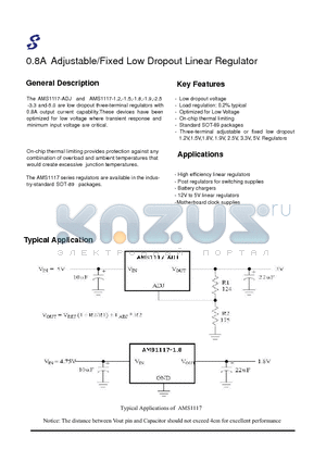 AMS1117-1.2 datasheet - 0.8A Adjustable/Fixed Low Dropout Linear Regulator