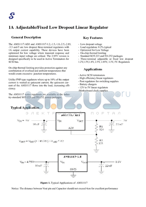 AMS1117-2.85 datasheet - 1A Adjustable/Fixed Low Dropout Linear Regulator